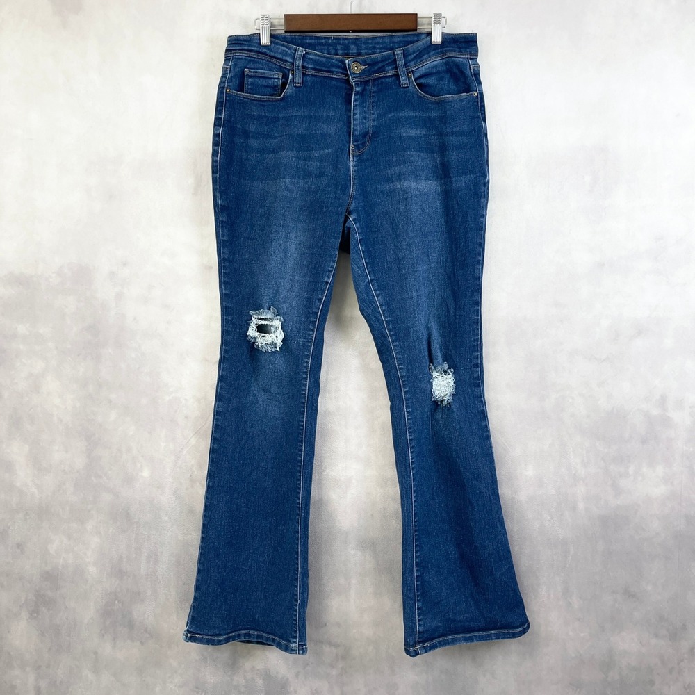 California Vintage Women Jeans Size 16 Distressed Flare‎ Y2K Boho Grunge Indie